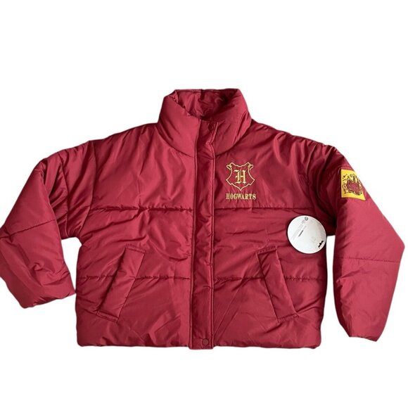 Harry Potter Wizarding World Hogwarts Women's Medium Puffer Jacket Rhubarb Gold - Picture 1 of 8